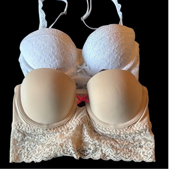 Gilly Hicks 2 PC NWT Push Up Multiway‎ Lace Bra Set Size 32B White Nude - Picture 1 of 9